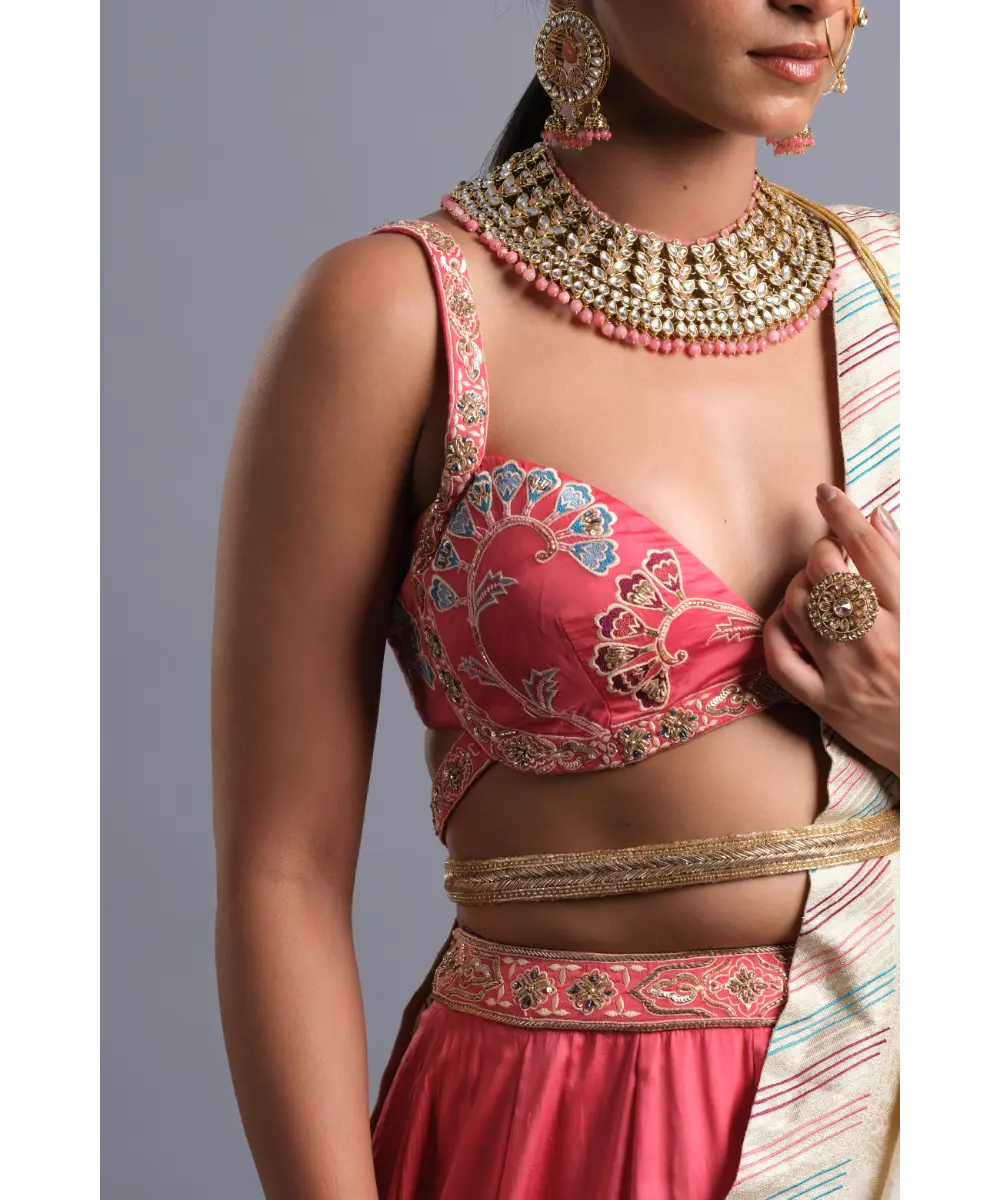 AASTHA SOOD - Bubblegum pink georgette Zardozi Lehenga